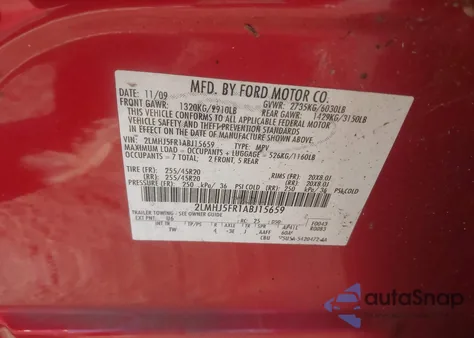 2010 Lincoln Mkt z USA, uszkodzony, nr VIN 2LMHJ5FR1ABJ15659